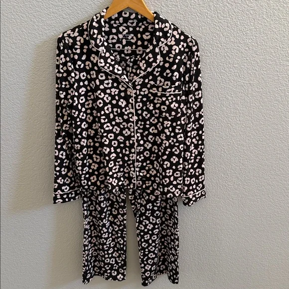 Kate Spade Black & Pale Pink Leopard Print Pajamas Set Loungewear Size Medium - Picture 3 of 7